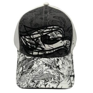Tony Hawk A-Flex Graphic Baseball Cap White Grey S/M Fitted Skater Hat NEW